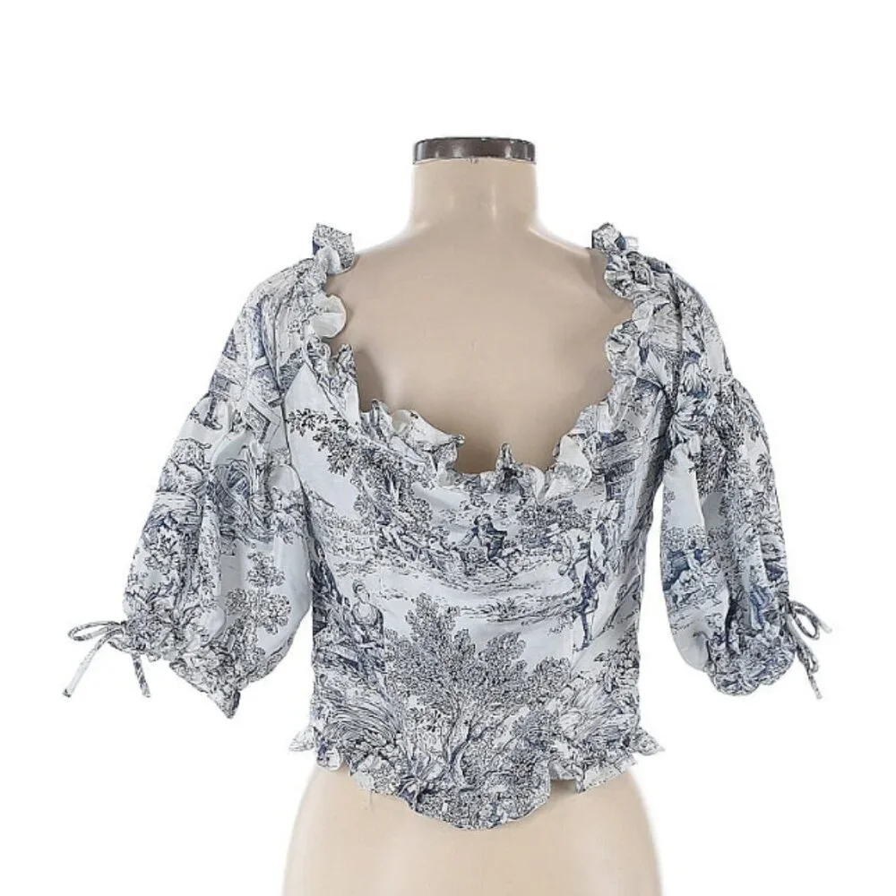 Dakota Jinx Claudinha Ruffle Blouse in Navy Toile Medium